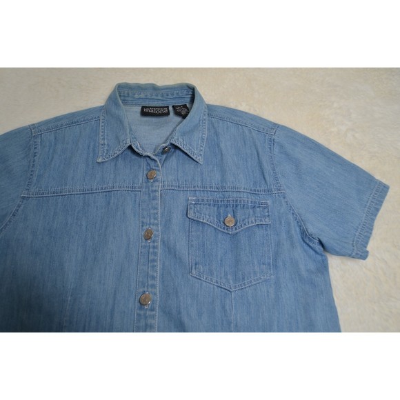 *SALE* Rebecca Malone Jean Button Down Collared Short Sleeve Shirt Size S - Picture 4 of 4